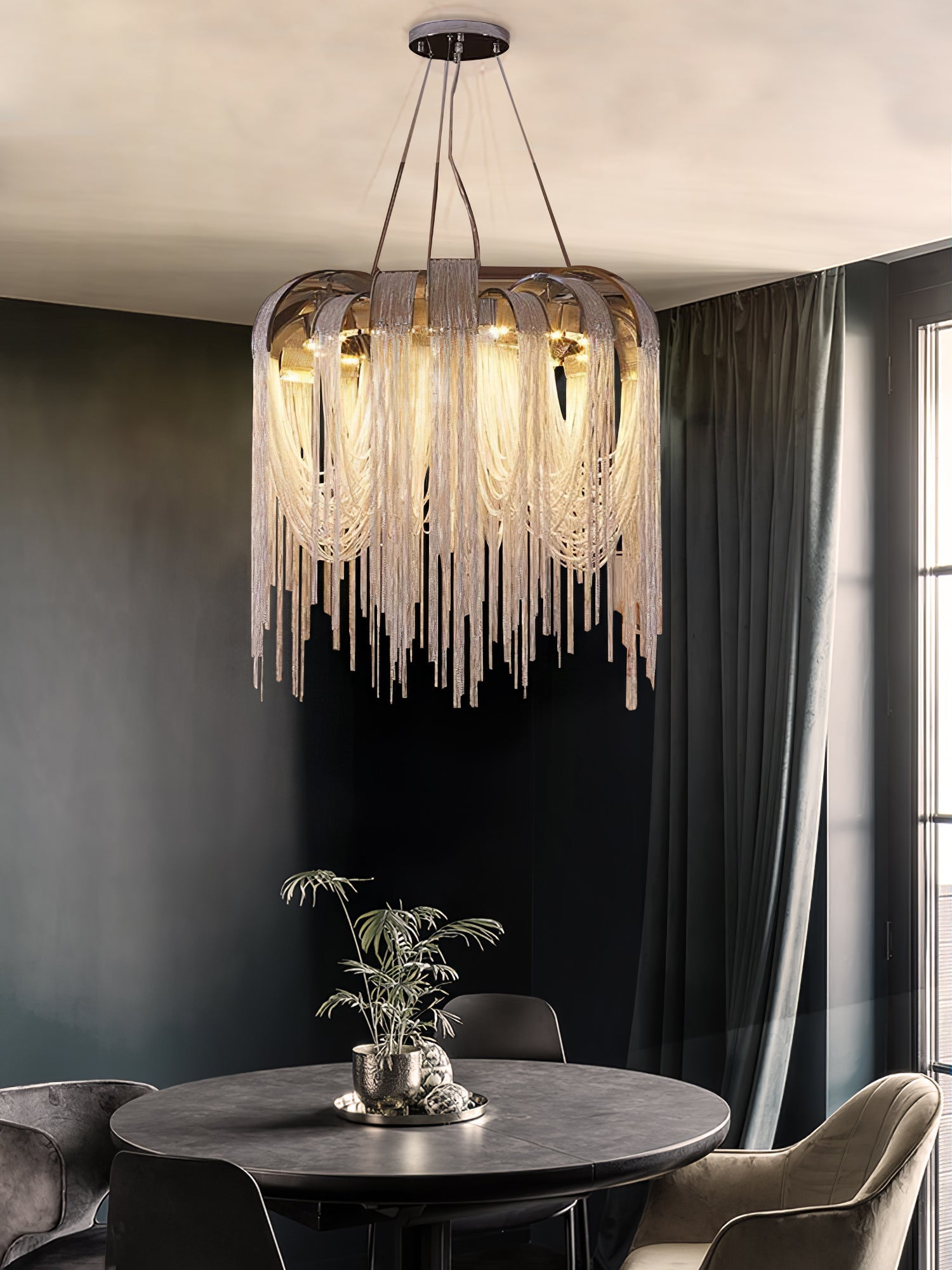 Tarien Chandelier Layered Chain Nickel Luxury