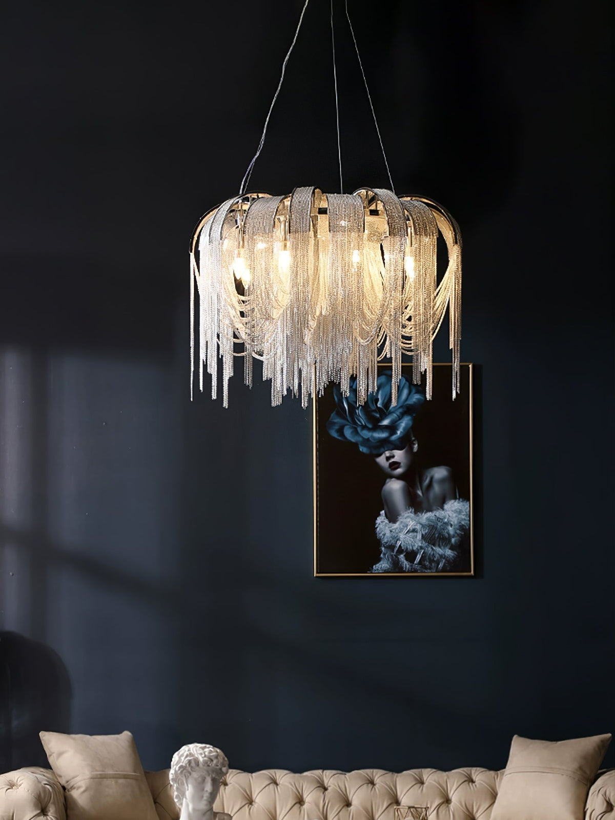 Tarien Chandelier Layered Chain Nickel Luxury