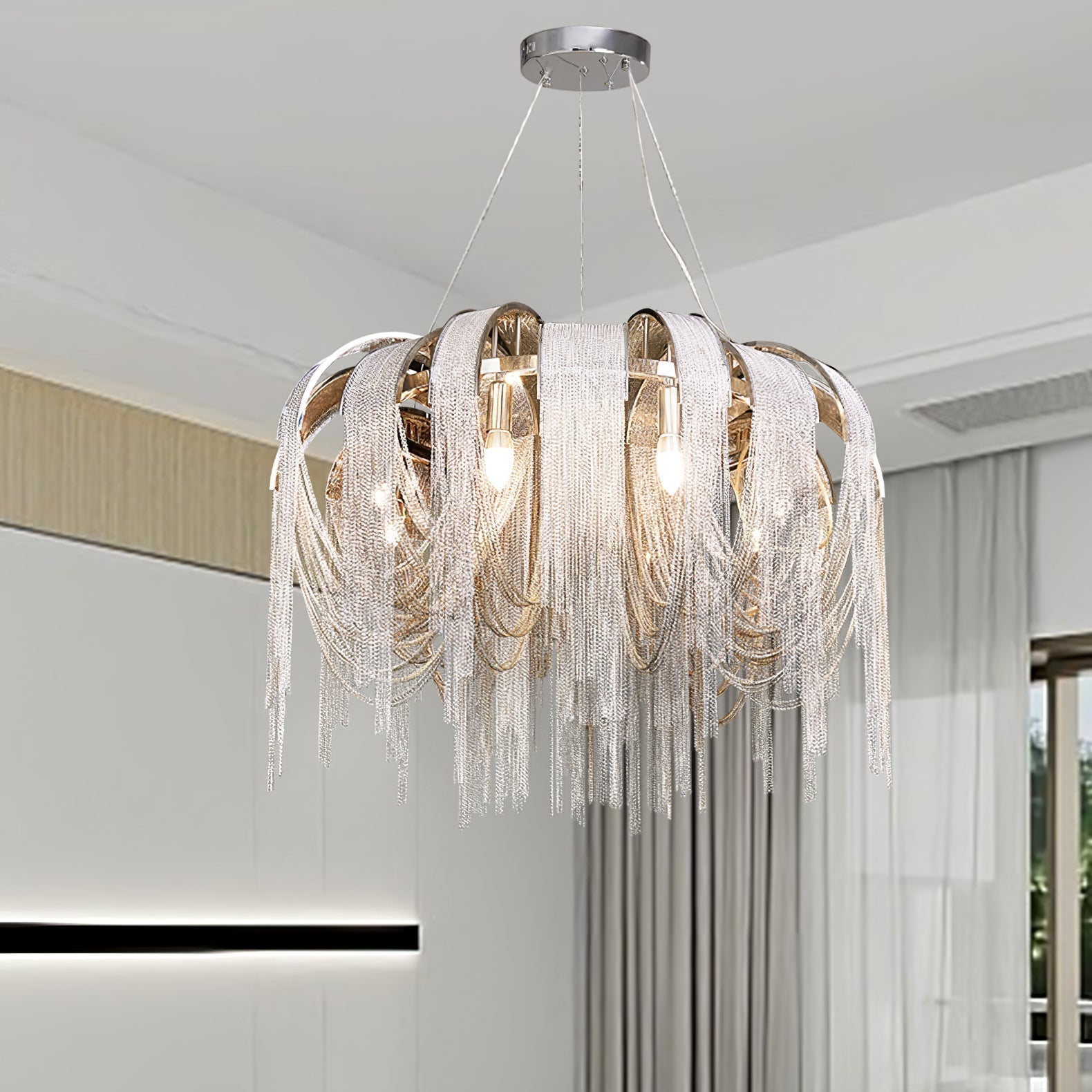 Tarien Chandelier Layered Chain Nickel Luxury