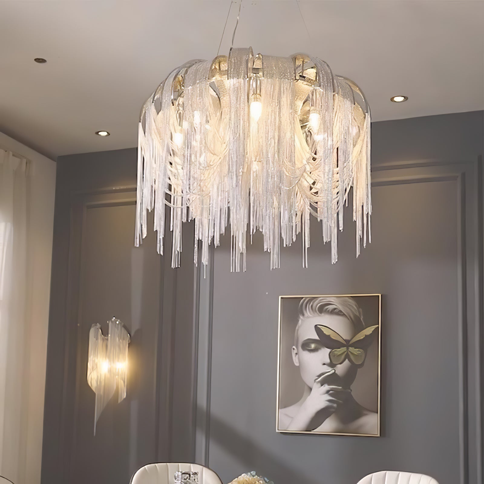 Tarien Chandelier Layered Chain Nickel Luxury
