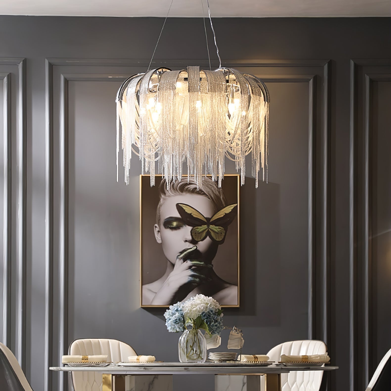 Tarien Chandelier Layered Chain Nickel Luxury