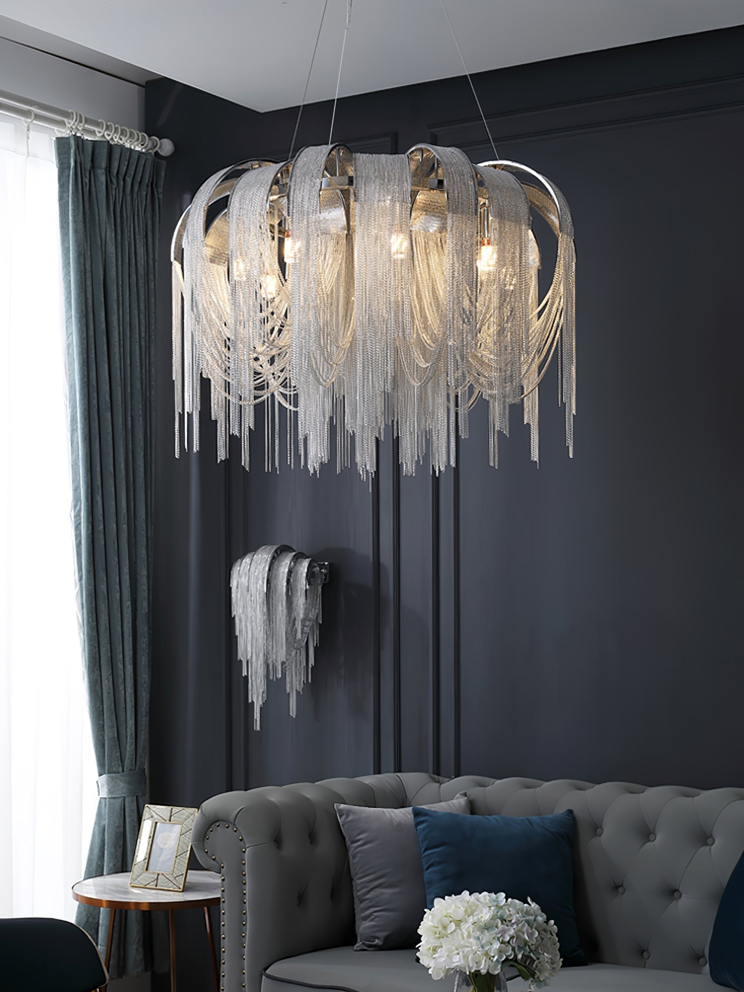 Tarien Chandelier Layered Chain Nickel Luxury