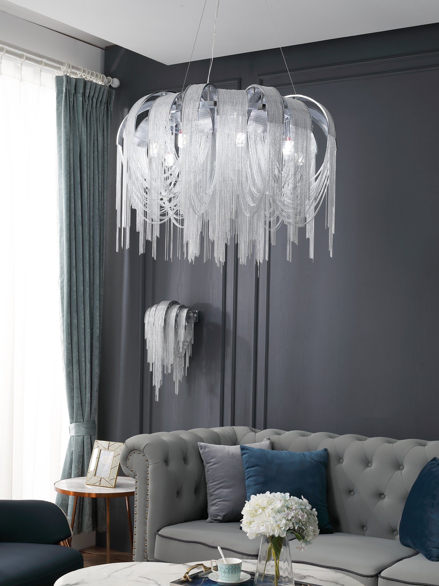 Tarien Chandelier Layered Chain Nickel Luxury