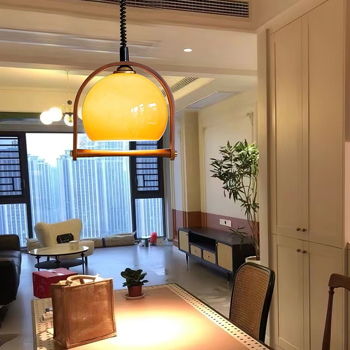 Cesilarae Premium Nordic Art Glass Wood Pendant Lamp