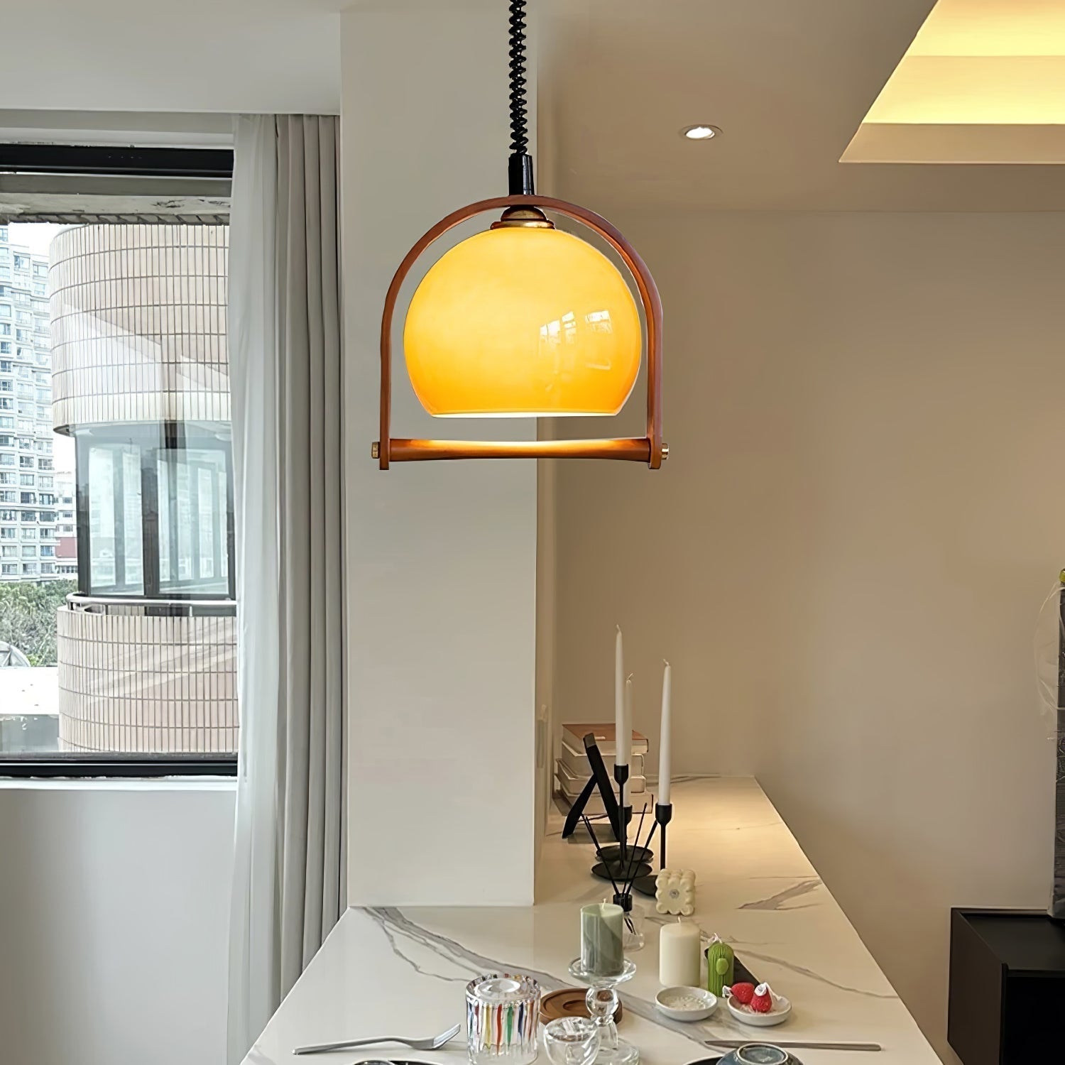 Cesilarae Premium Nordic Art Glass Wood Pendant Lamp