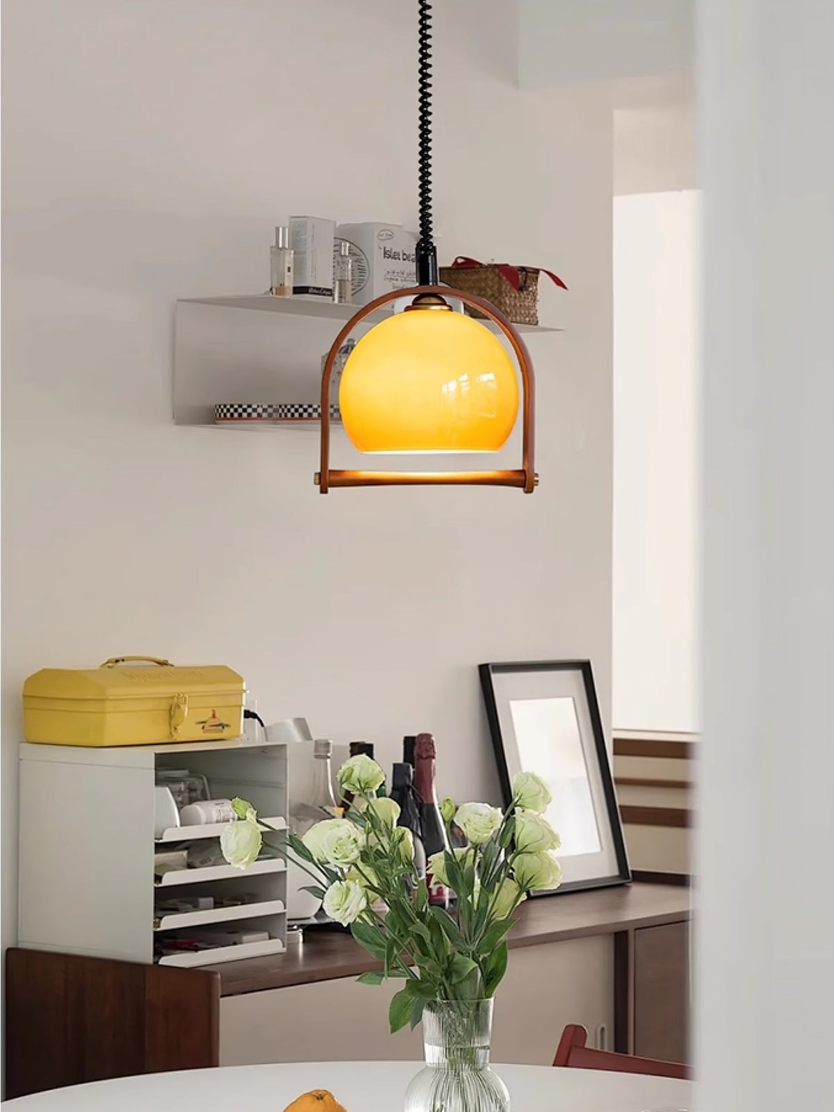 Cesilarae Premium Nordic Art Glass Wood Pendant Lamp