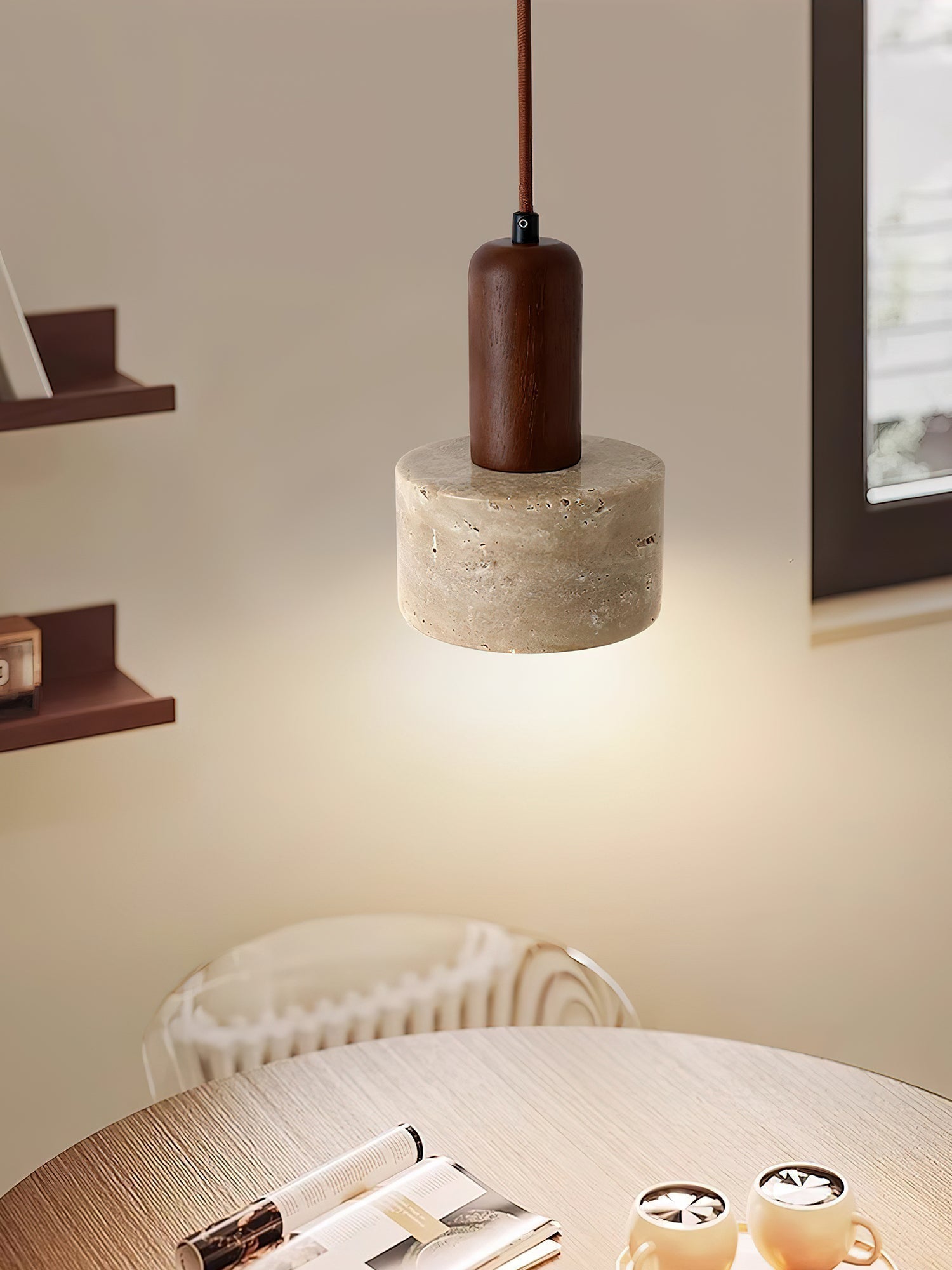 Jlynis Dual-Material Travertine Pendant Light