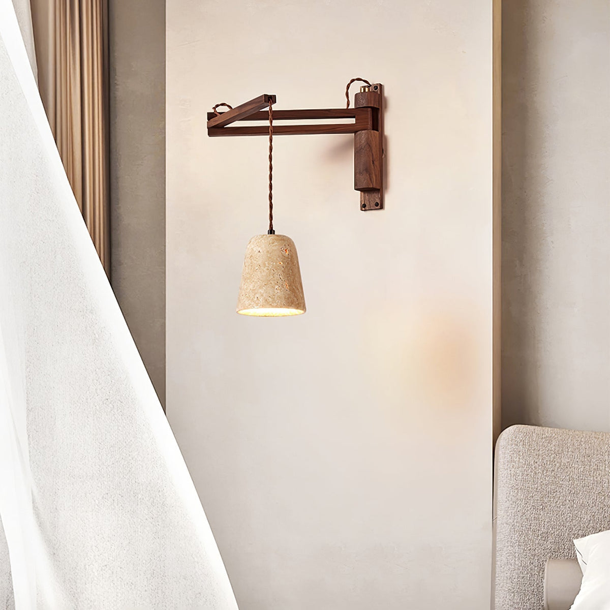 Noreenne Travertine Swing Arm Wall Lamp Plug-in