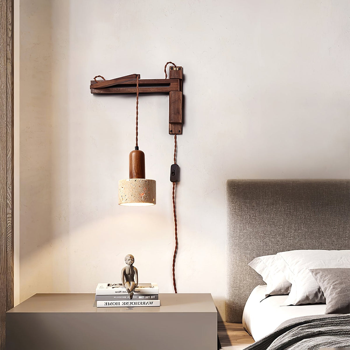 Noreenne Travertine Swing Arm Wall Lamp Plug-in