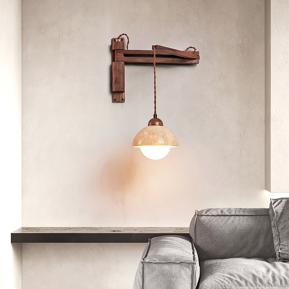 Noreenne Travertine Swing Arm Wall Lamp Plug-in