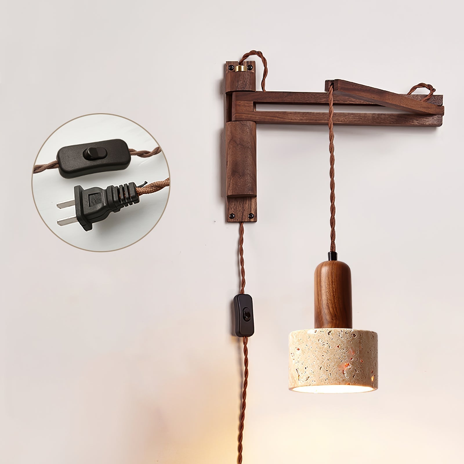 Noreenne Travertine Swing Arm Wall Lamp Plug-in