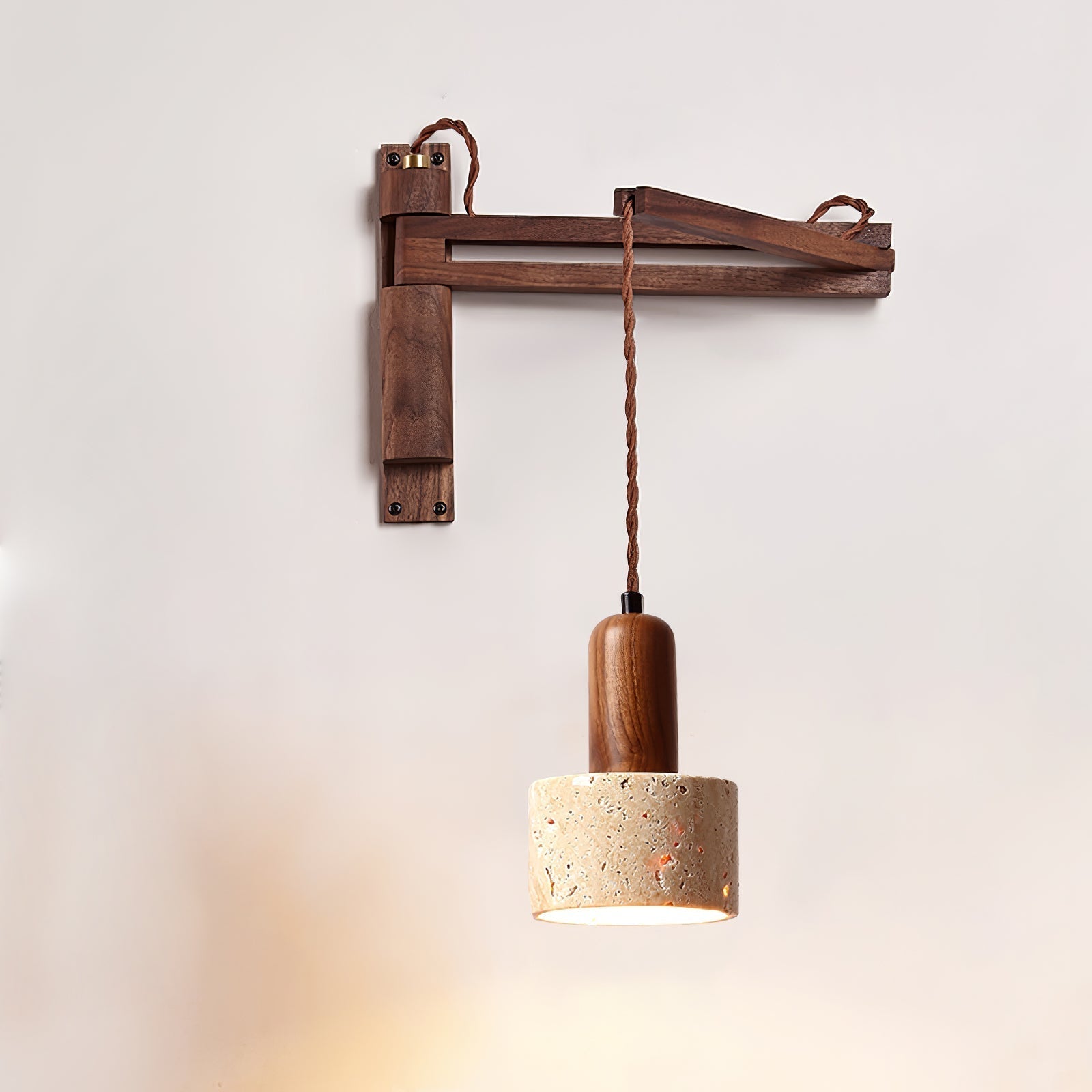 Fossil Travertine Swing Arm Wall Lamp Plug-in - Neutral Decor