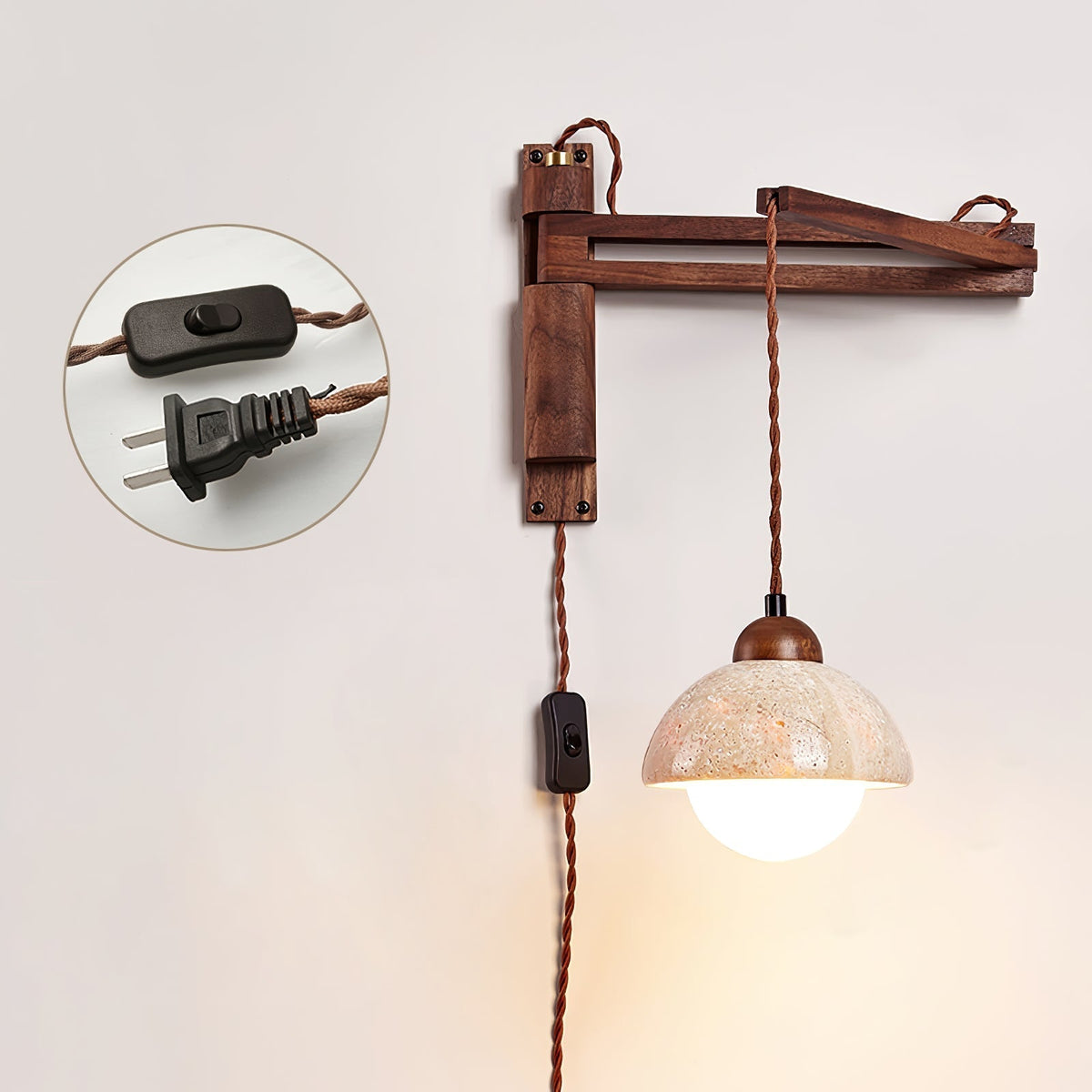 Noreenne Travertine Swing Arm Wall Lamp Plug-in