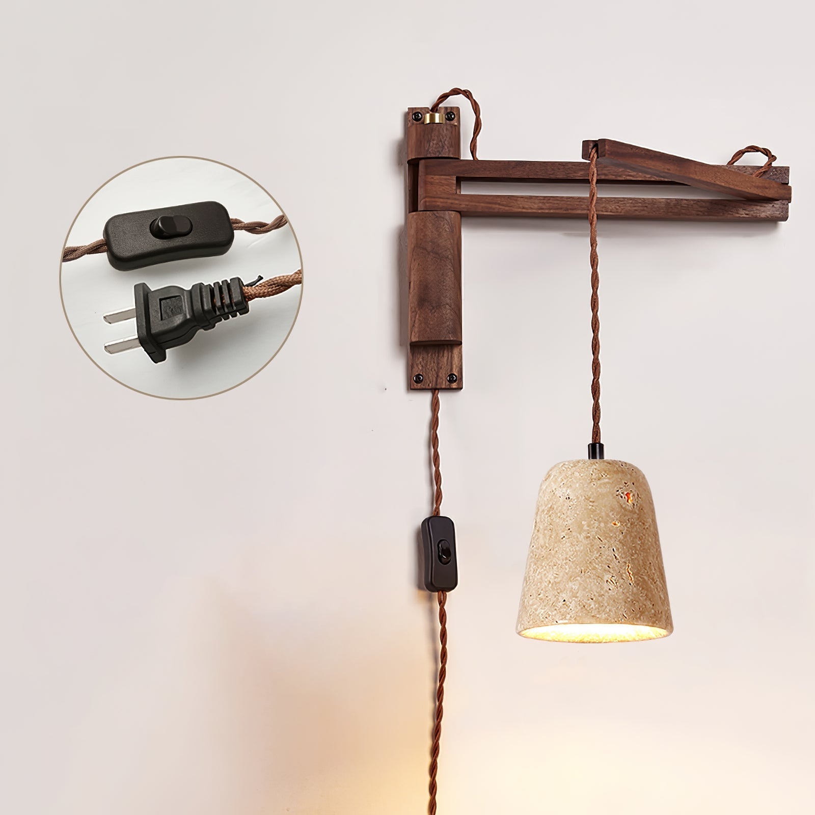 Fossil Travertine Swing Arm Wall Lamp Plug-in - Neutral Decor