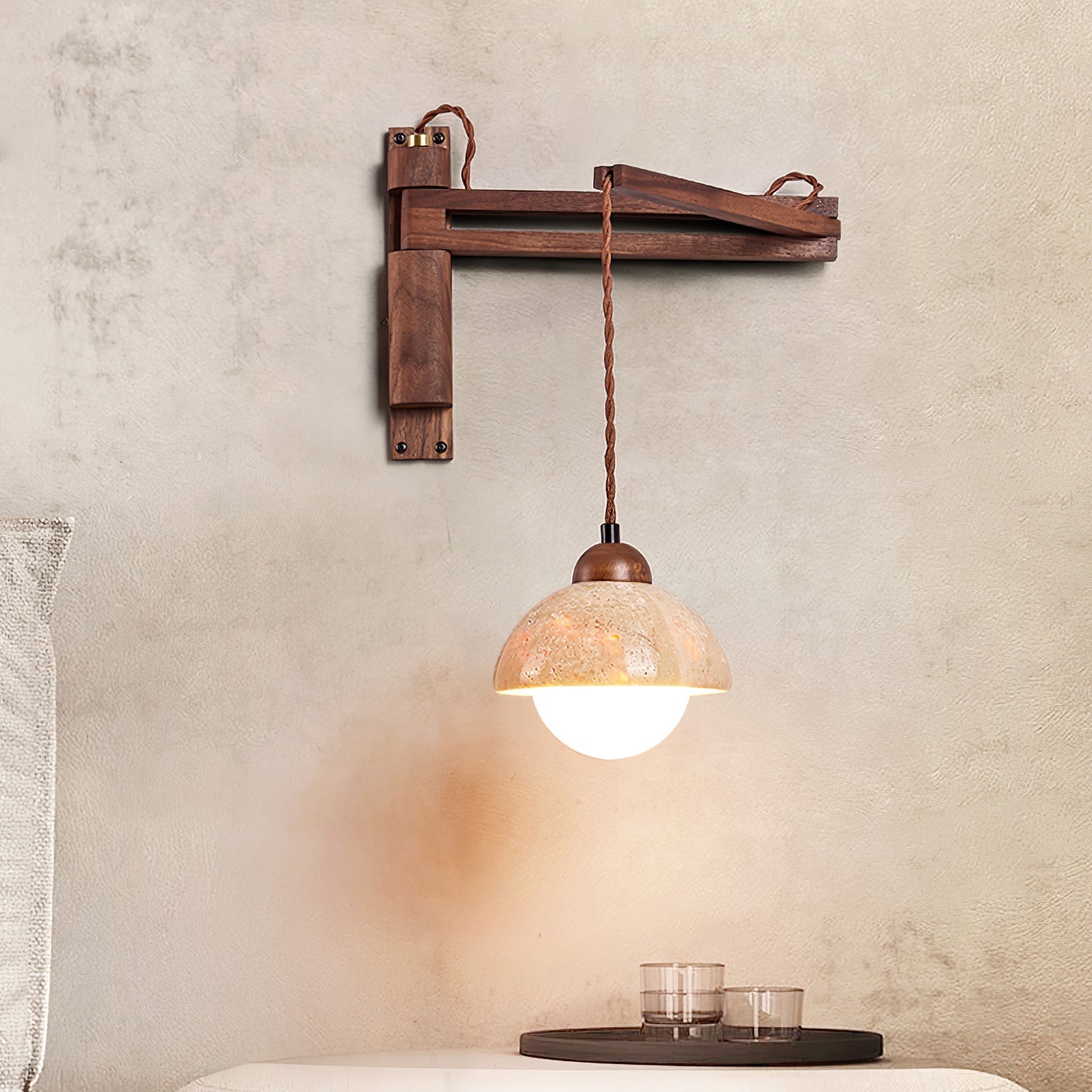 Fossil Travertine Swing Arm Wall Lamp Plug-in - Neutral Decor