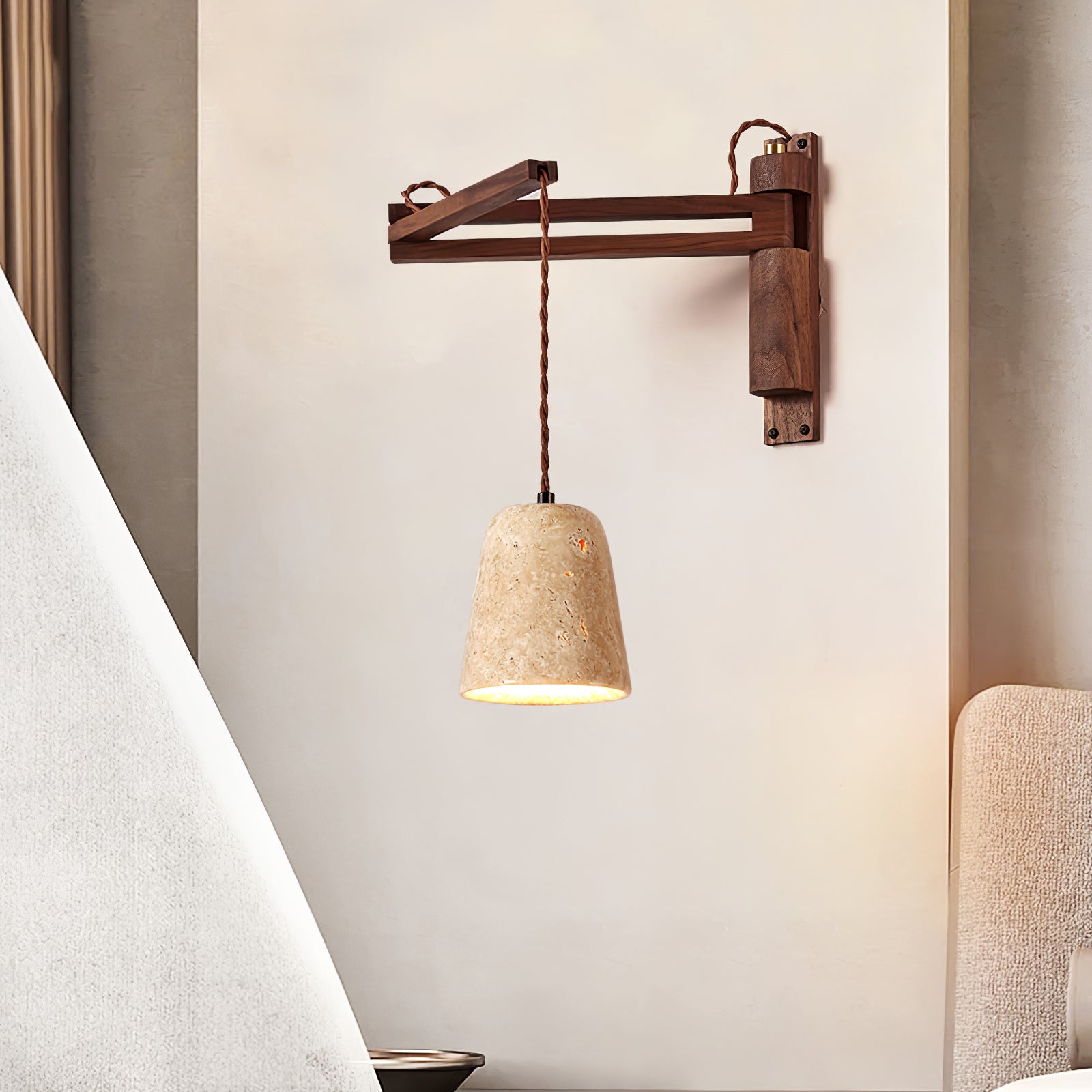 Noreenne Travertine Swing Arm Wall Lamp Plug-in