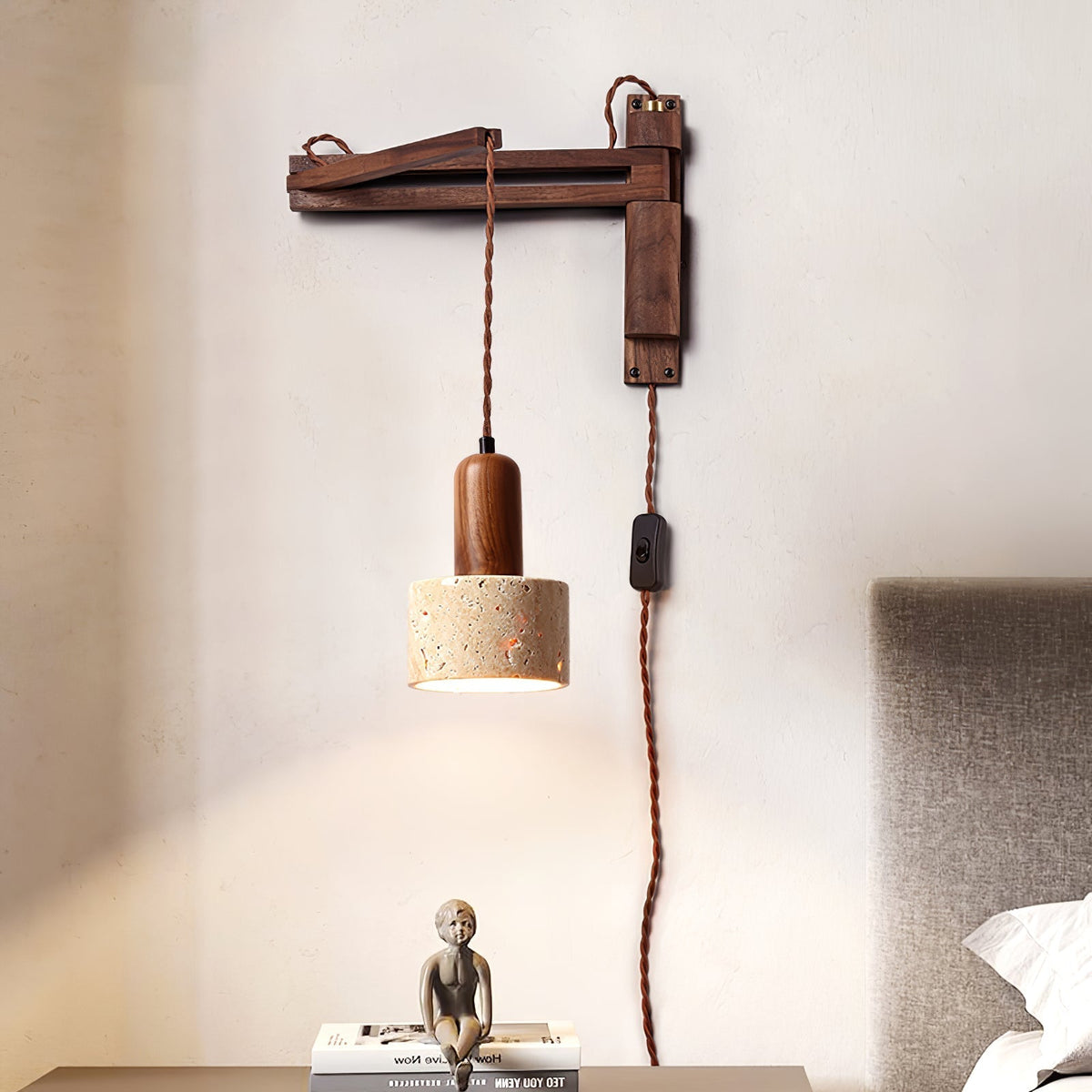 Noreenne Travertine Swing Arm Wall Lamp Plug-in