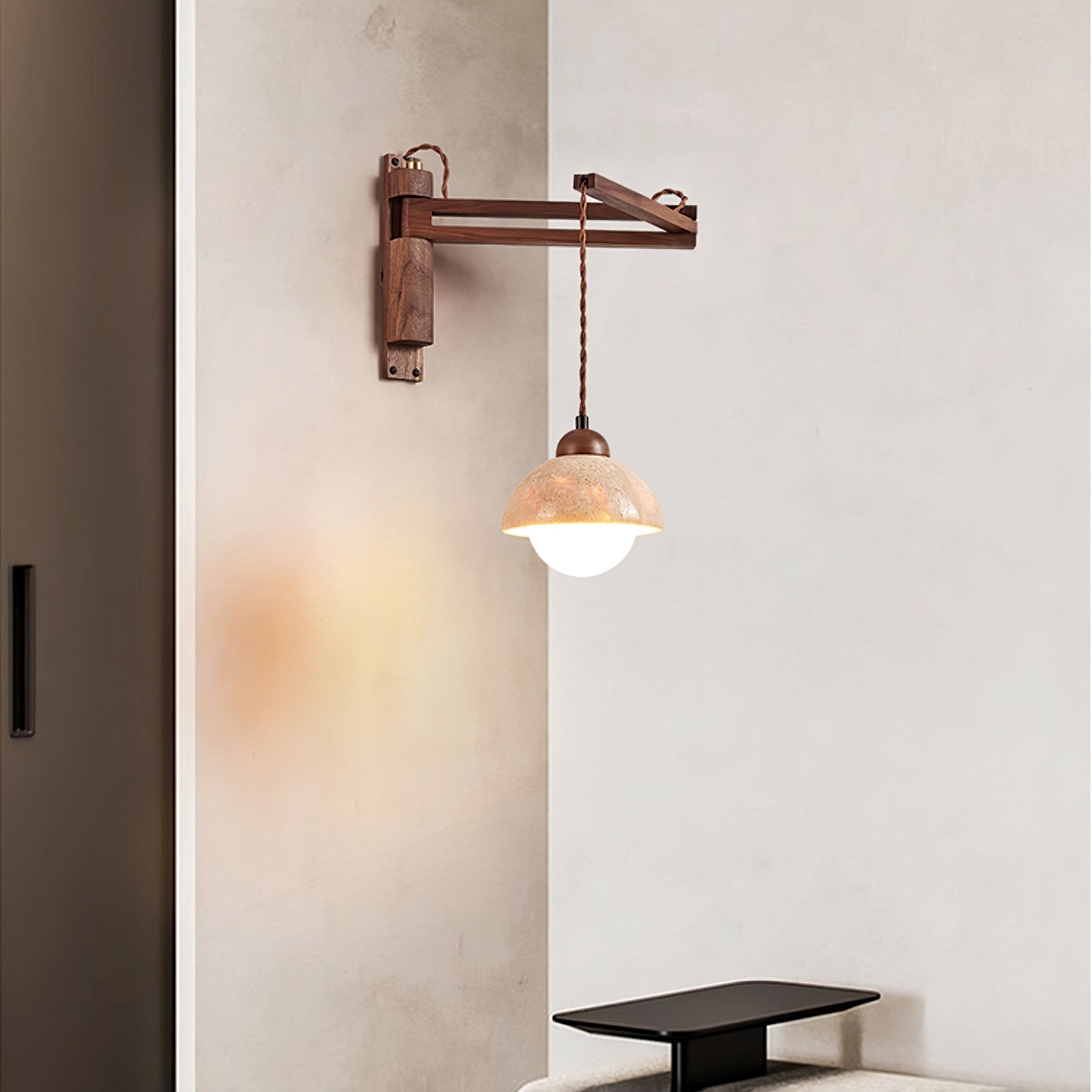 Noreenne Travertine Swing Arm Wall Lamp Plug-in
