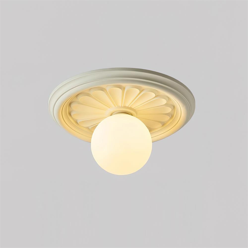 Ivorelle Vintage Carved Ceiling Light with Globe Shade - Neutral Decor