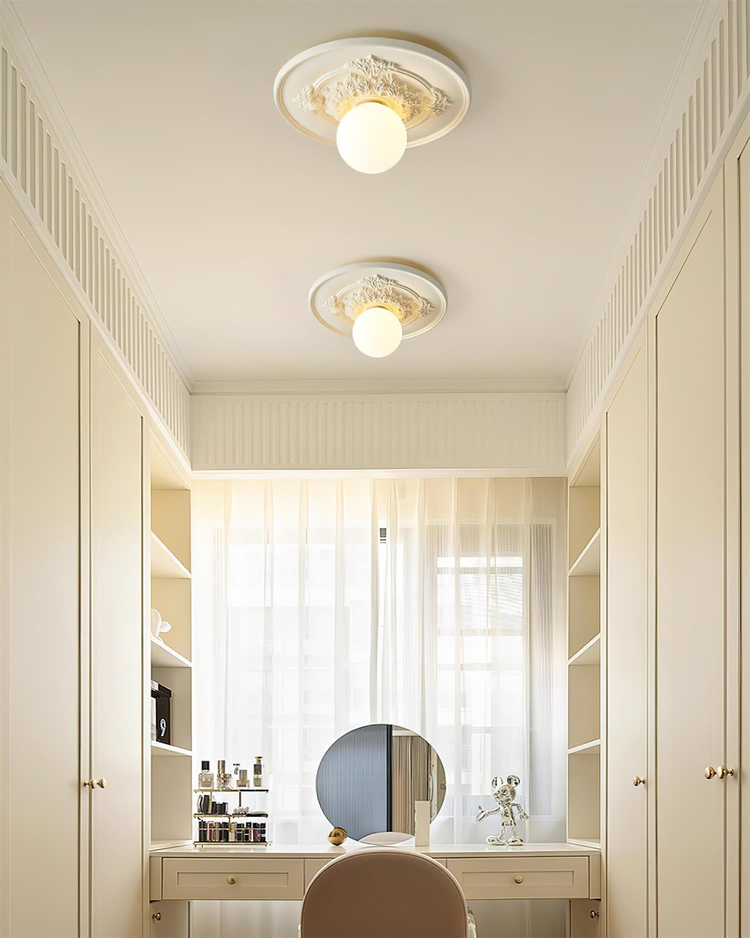 Ivorelle Vintage Carved Ceiling Light with Globe Shade - Neutral Decor
