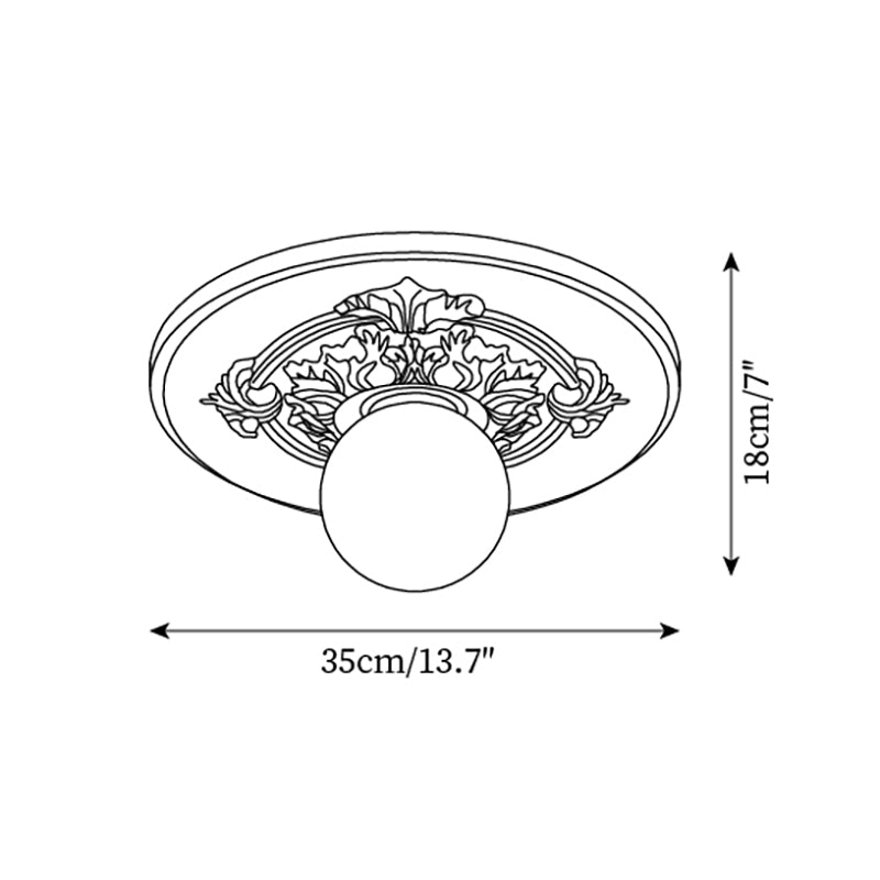 Ivorelle Vintage Carved Ceiling Light with Globe Shade - Neutral Decor