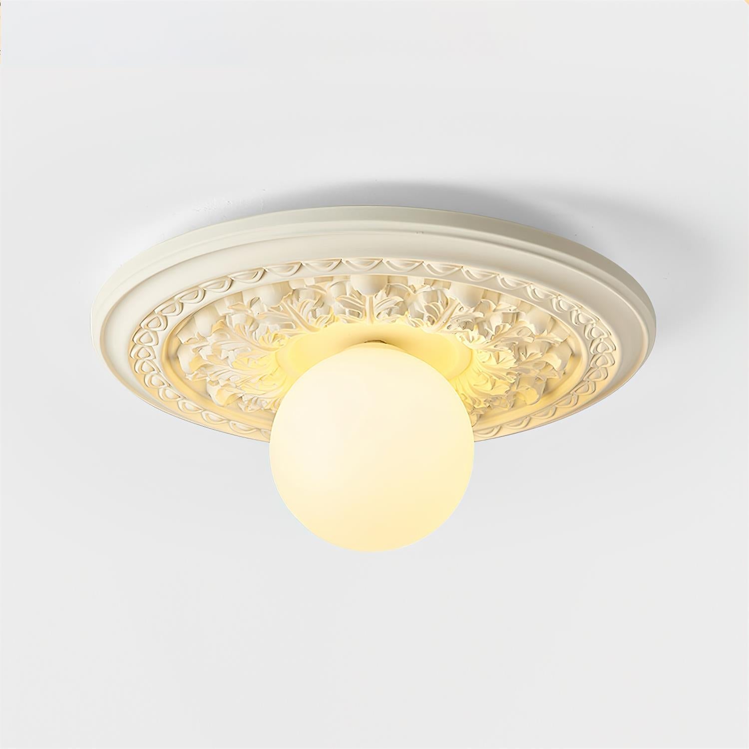 Ivorelle Vintage Carved Ceiling Light with Globe Shade - Neutral Decor