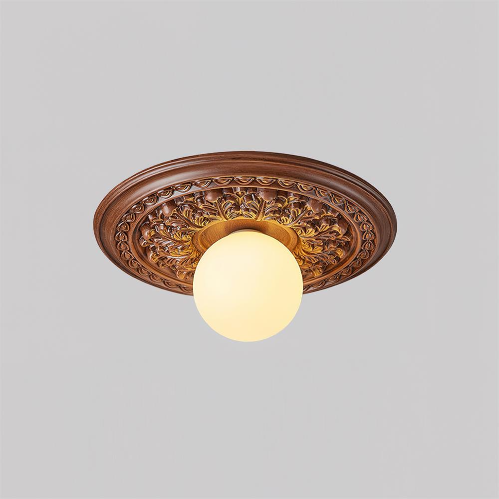 Ivorelle Vintage Carved Ceiling Light with Globe Shade - Neutral Decor