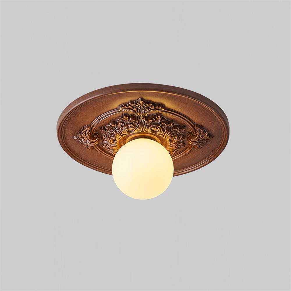 Ivorelle Vintage Carved Ceiling Light with Globe Shade - Neutral Decor
