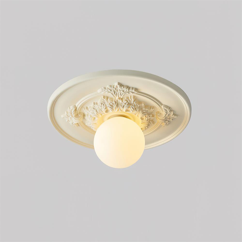 Ivorelle Vintage Carved Ceiling Light with Globe Shade - Neutral Decor