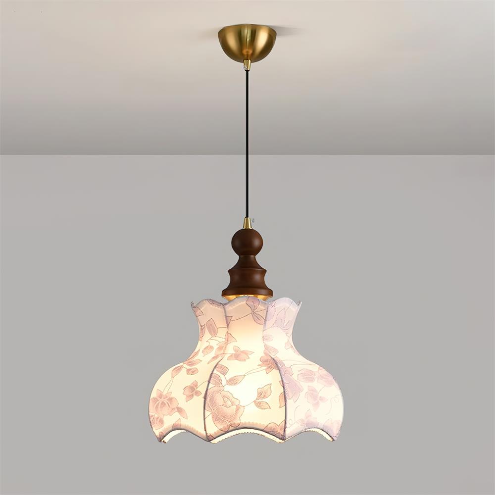 Pendant Lamp and Wood Fabric Vintage Floral Elegant - Neutral Decor