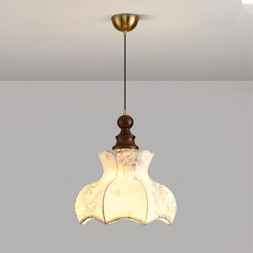 Pendant Lamp and Wood Fabric Vintage Floral Elegant - Neutral Decor