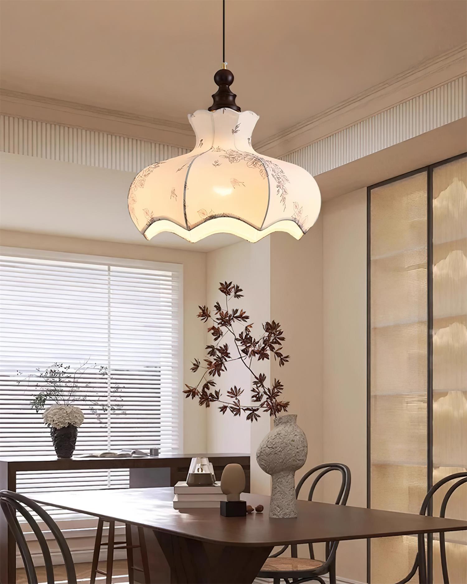 Pendant Lamp and Wood Fabric Vintage Floral Elegant - Neutral Decor