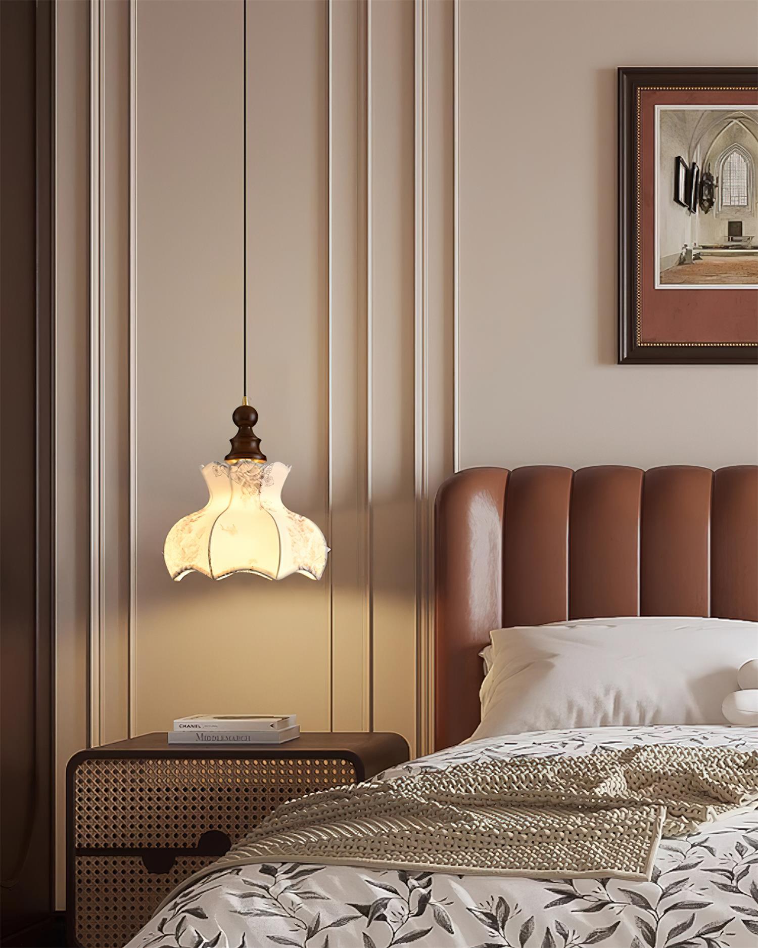 Pendant Lamp and Wood Fabric Vintage Floral Elegant - Neutral Decor