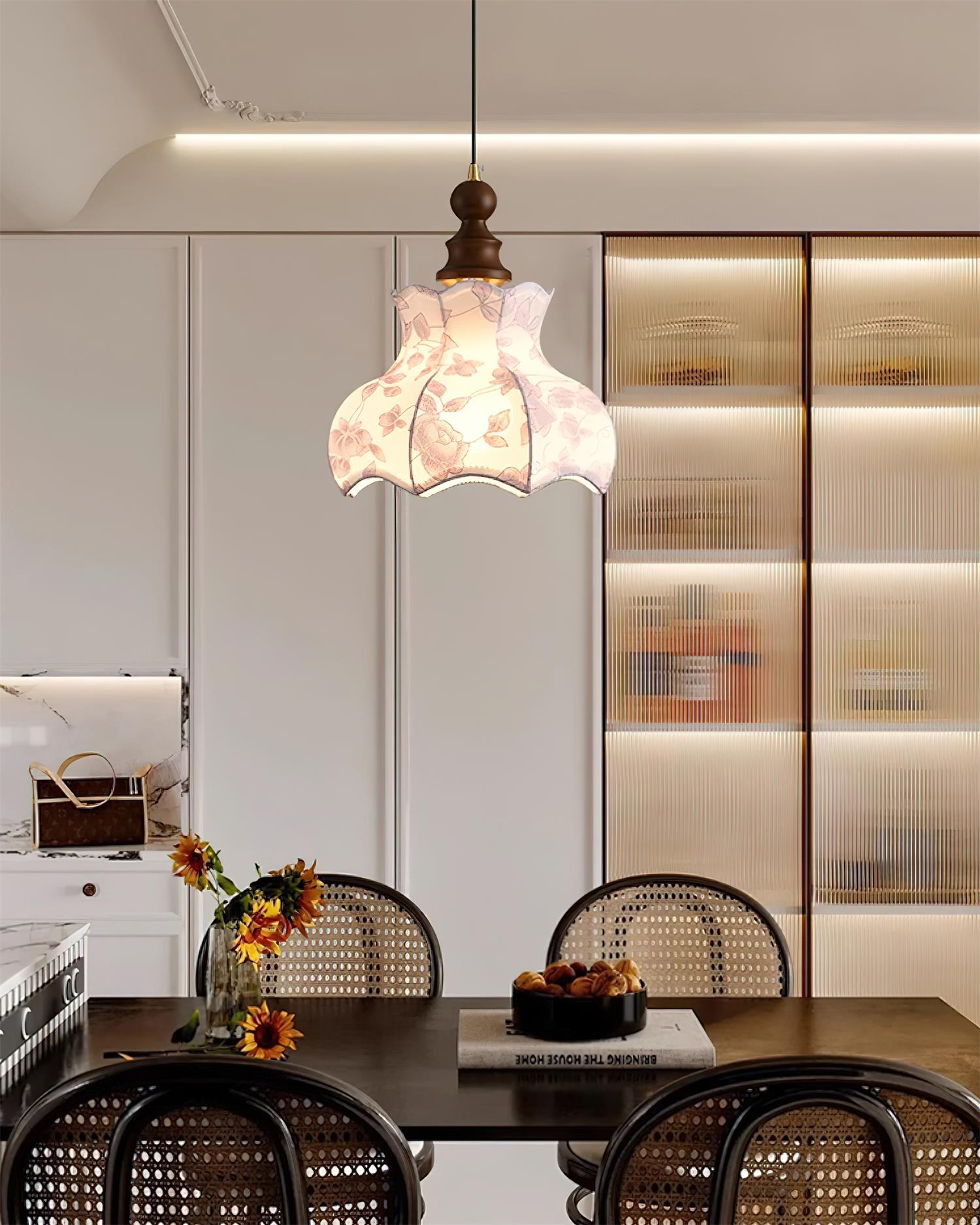 Pendant Lamp and Wood Fabric Vintage Floral Elegant - Neutral Decor
