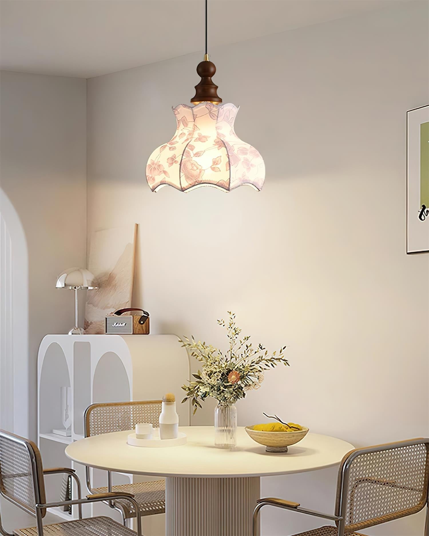 Pendant Lamp and Wood Fabric Vintage Floral Elegant - Neutral Decor