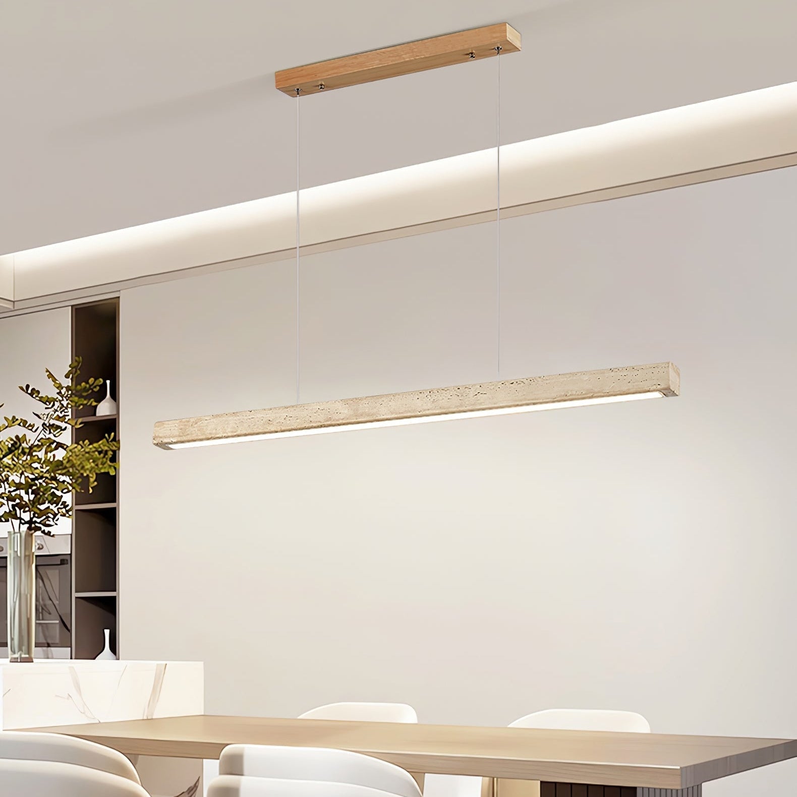 Imiror Minimalist Travertine Linear Pendant - Neutral Decor