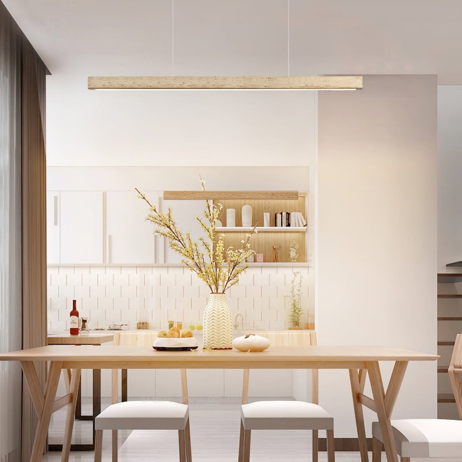 Imiror Minimalist Travertine Linear Pendant - Neutral Decor