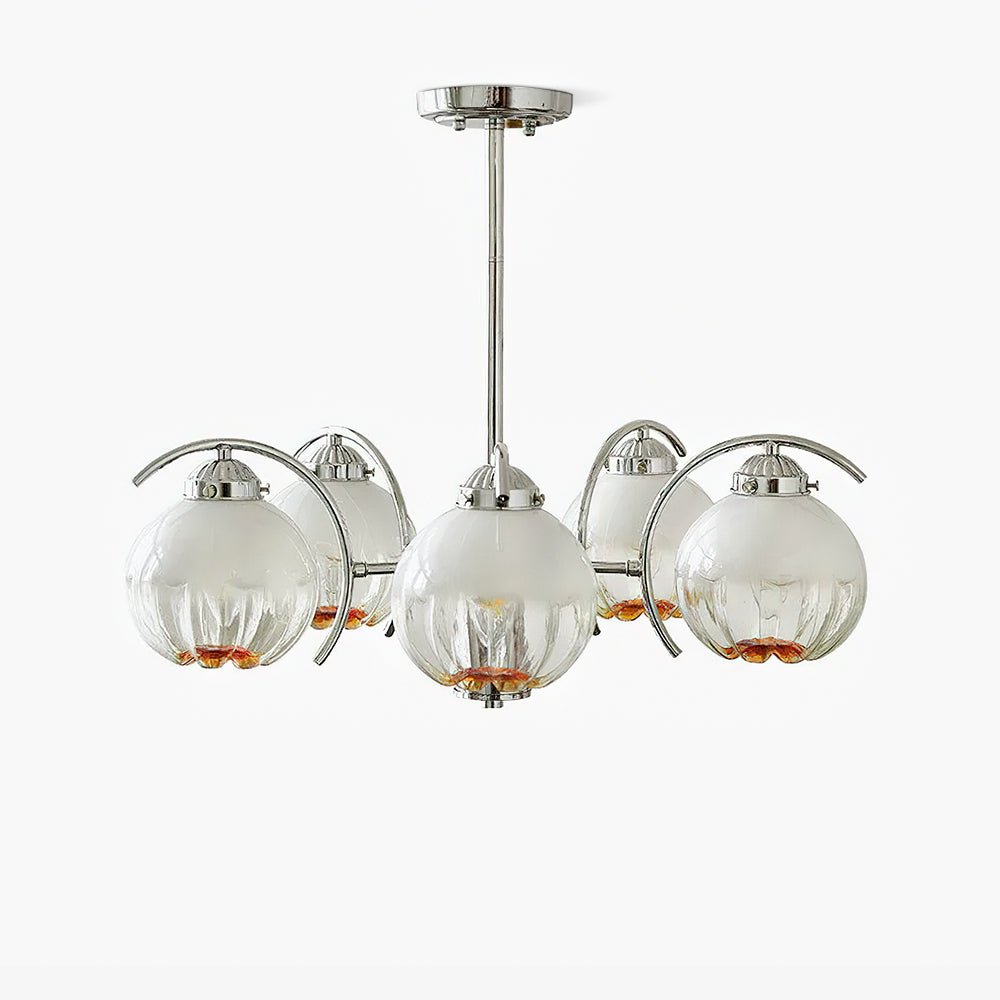 Chandelier Chrome Curved Arms with Frosted Globe Shades