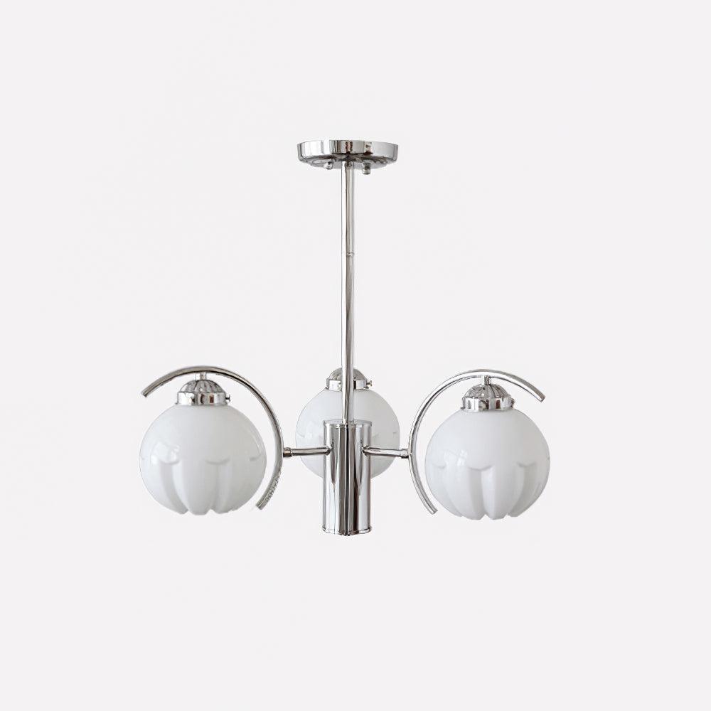 Chandelier Chrome Curved Arms with Frosted Globe Shades