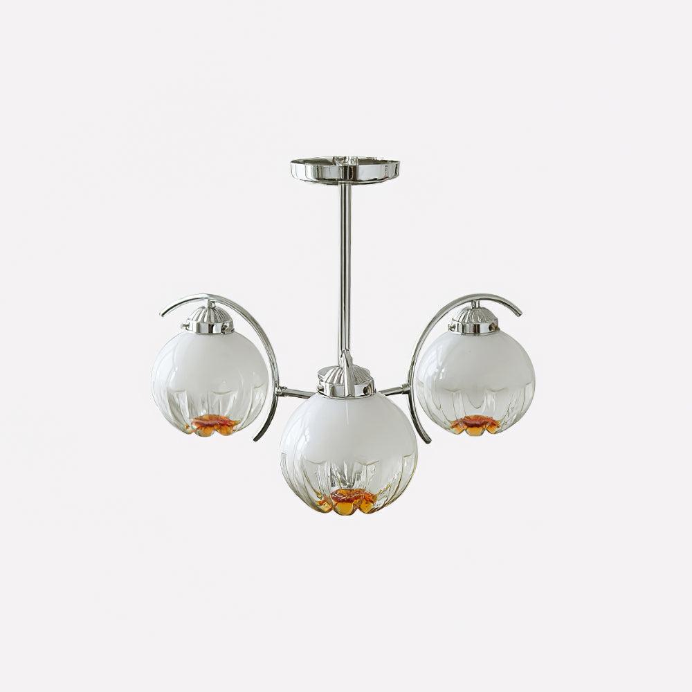 Chandelier Chrome Curved Arms with Frosted Globe Shades