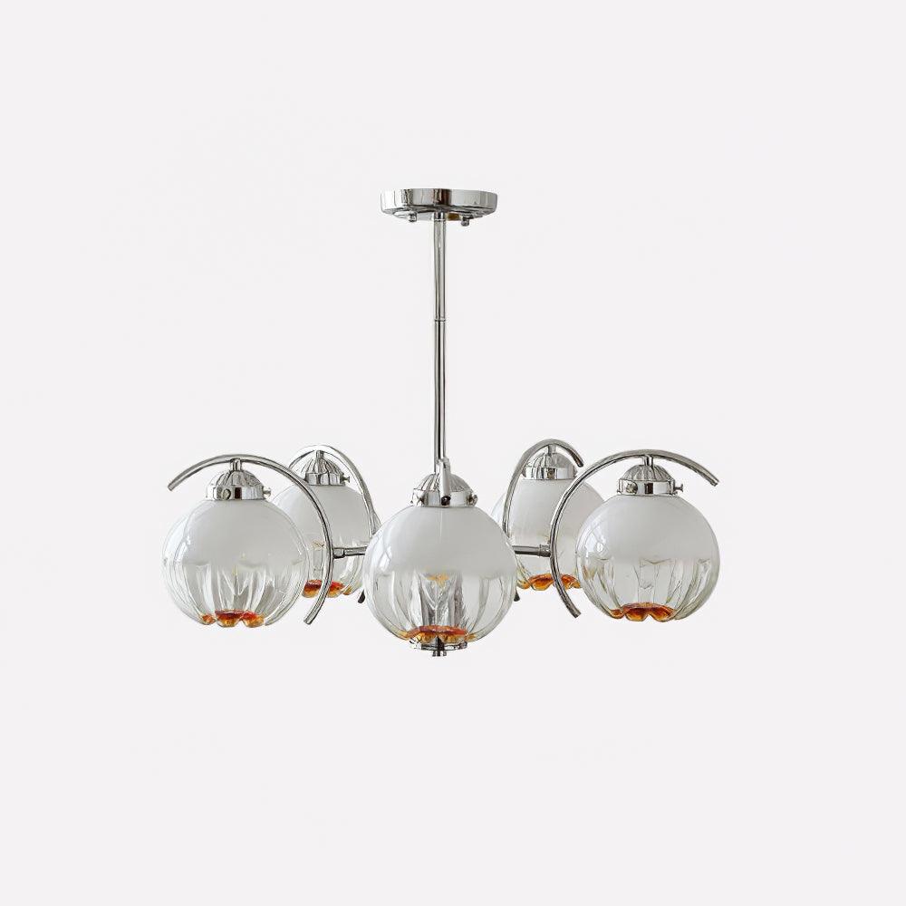 Chandelier Chrome Curved Arms with Frosted Globe Shades