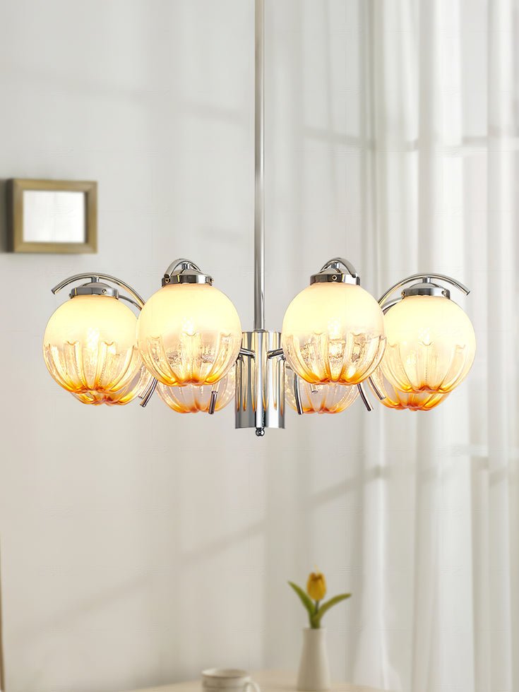 Chandelier Chrome Curved Arms with Frosted Globe Shades