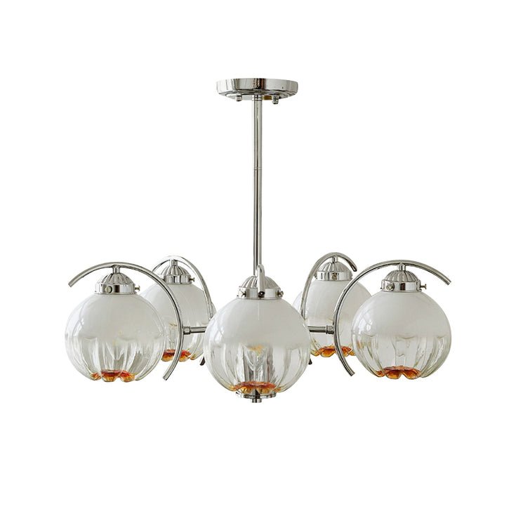 Chandelier Chrome Curved Arms with Frosted Globe Shades