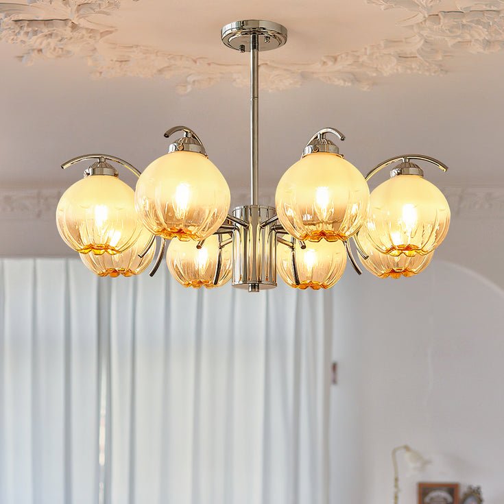 Chandelier Chrome Curved Arms with Frosted Globe Shades