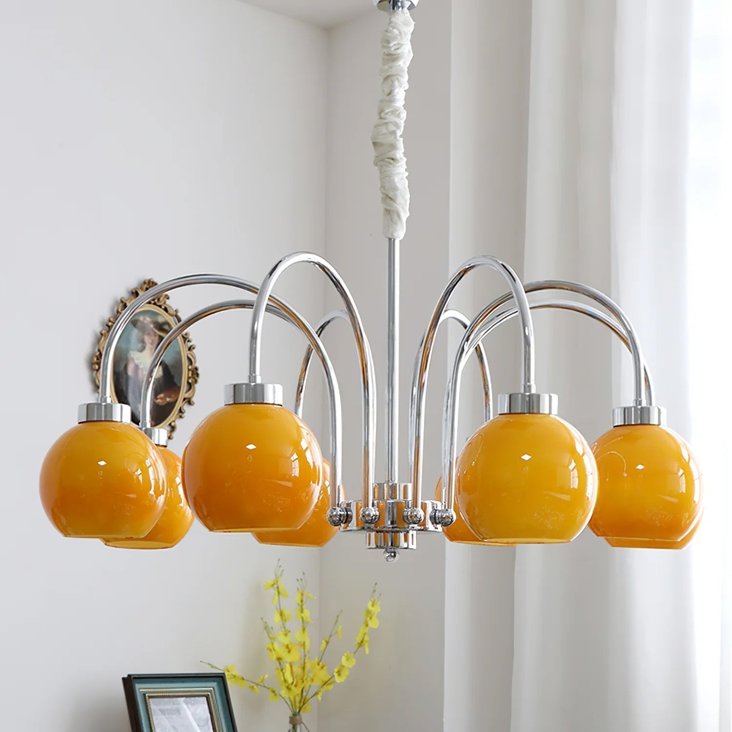 Liororian Chandelier Yellow Glass Globes
