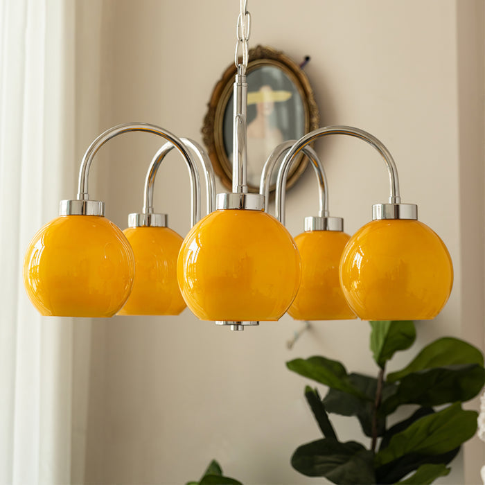 Liororian Chandelier Yellow Glass Globes