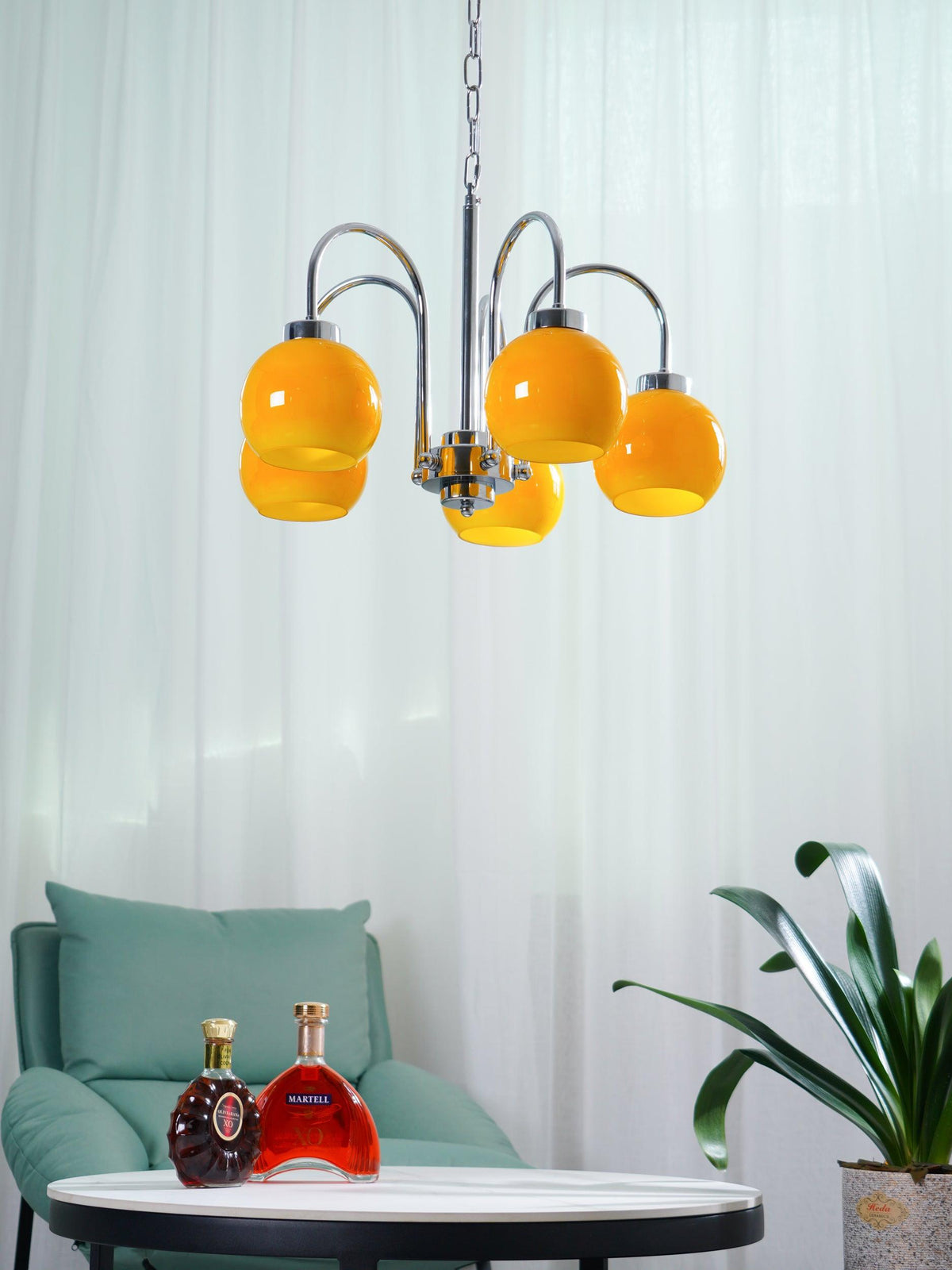 Liororian Chandelier Yellow Glass Globes