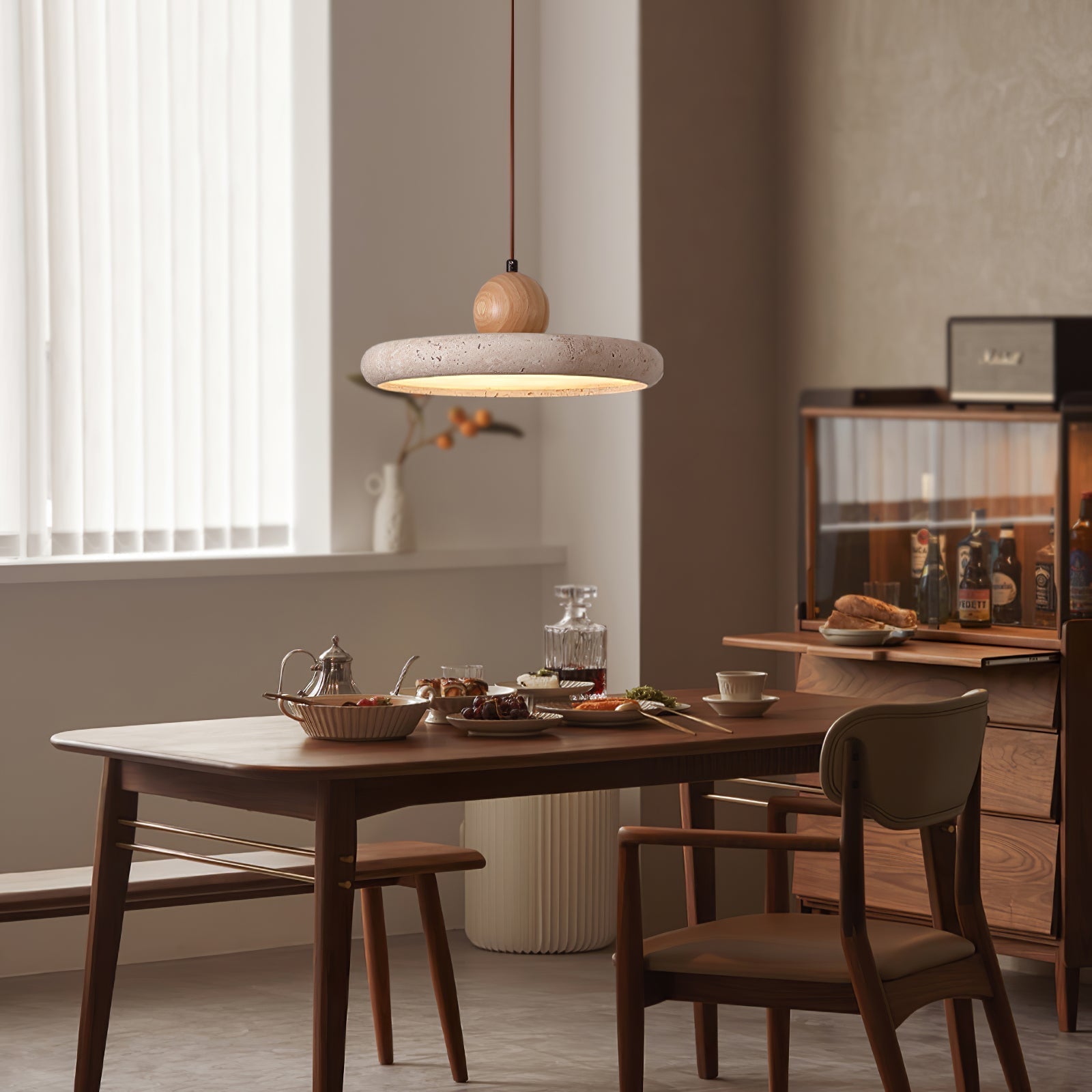 Fiona Travertine & Wood Pendant Light