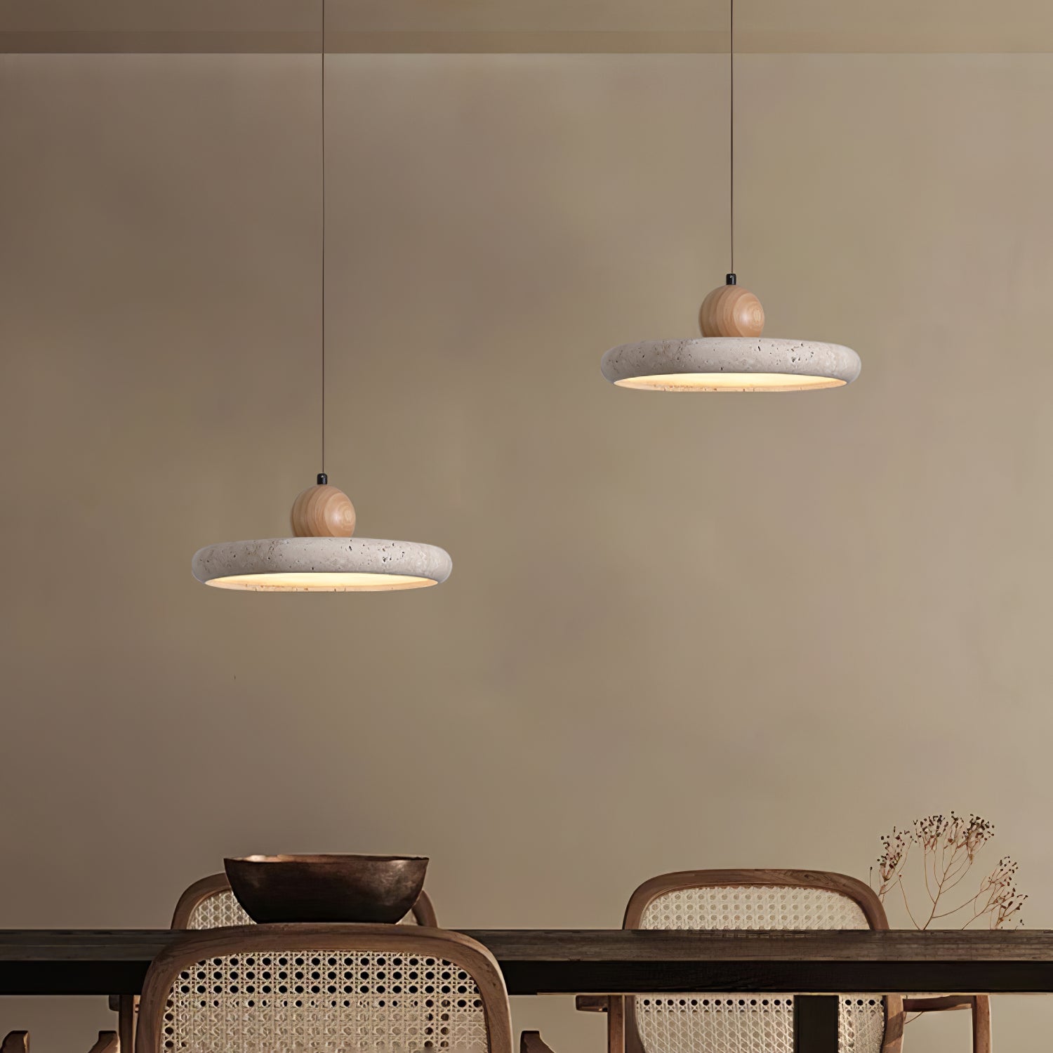 Fiona Travertine & Wood Pendant Light