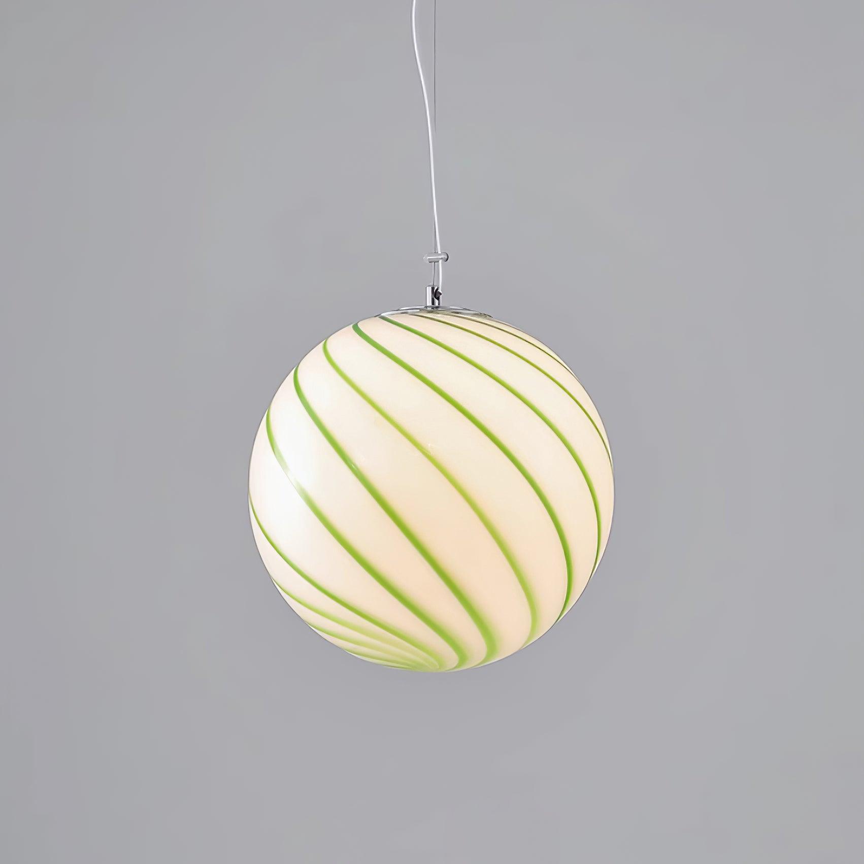 Pendant Lamp Glass Globe Light with Green Swirl Stripes - Neutral Decor